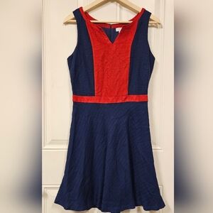 Charming Charlie Navy Blue/Red Tweed Sleeveless A-Line V-Neck Dress size M
